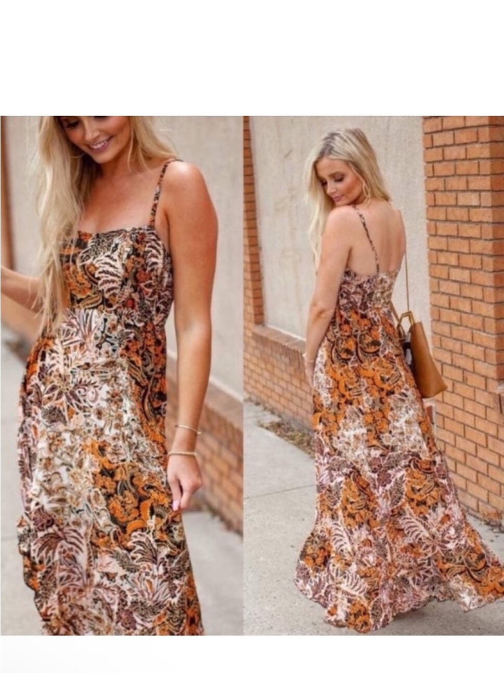 Free People Forever Yours Smocked Maxi Dress Orange Black Small